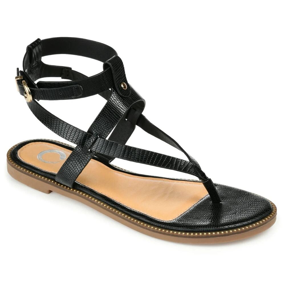 Journee Collection Women's Tangie Multi Strap Flat Sandals, Black Size 9.5M